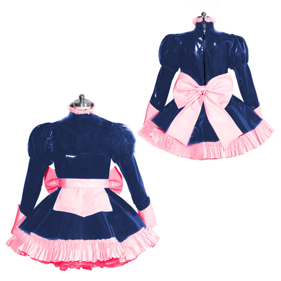 LOLITA LOCKABLE CROSD DRESSING MAIDY DAYSE ROLE HRAJE DLHODOBÝ RÁK A-LINE PVC Leskiny Maid Uniformy Halloween Party Cosplay Outfits