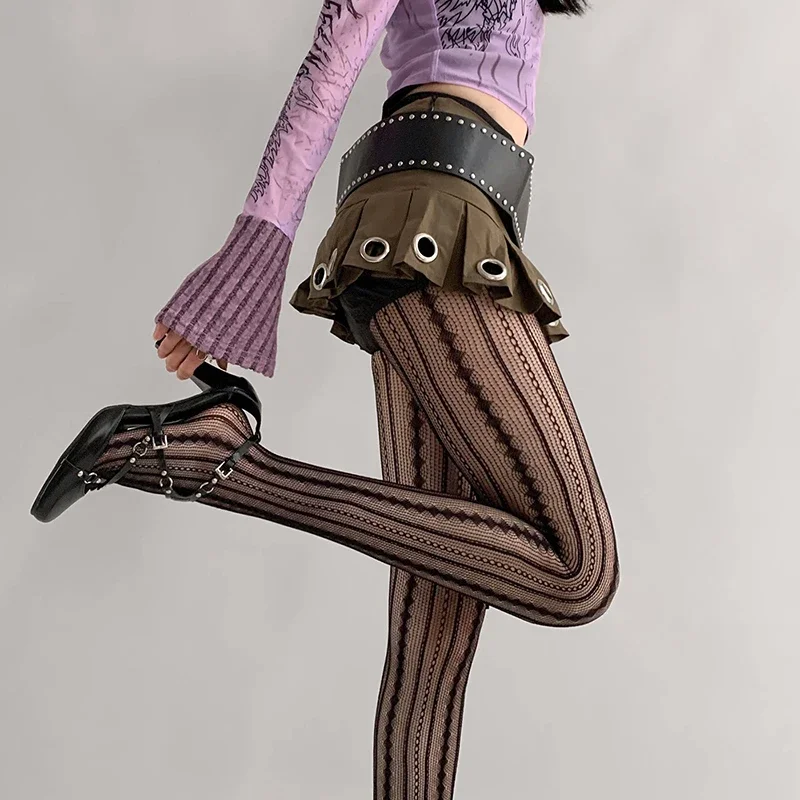 Lolita pančuchy dámske pančuchy rybárske pančuchy sexy geometrické pruhované pančucháče Rattan
