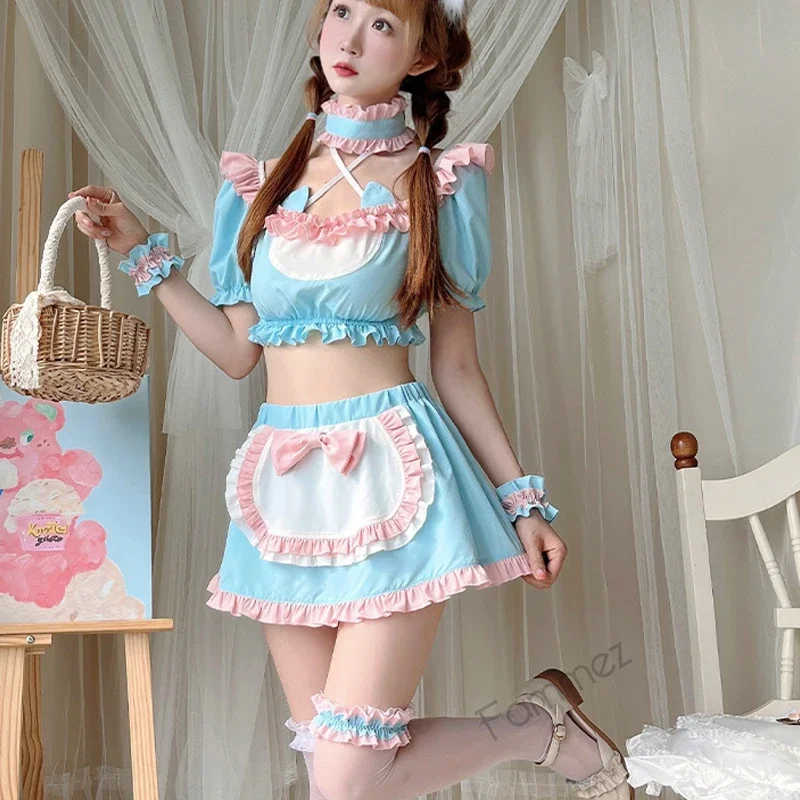 Lolita roztomilý anime princezná cosplay cat cat uši rufova plodina topánky bowknot sukňa sukňa sladké cukrovinky ružové modré slúžky Dropship Dropship
