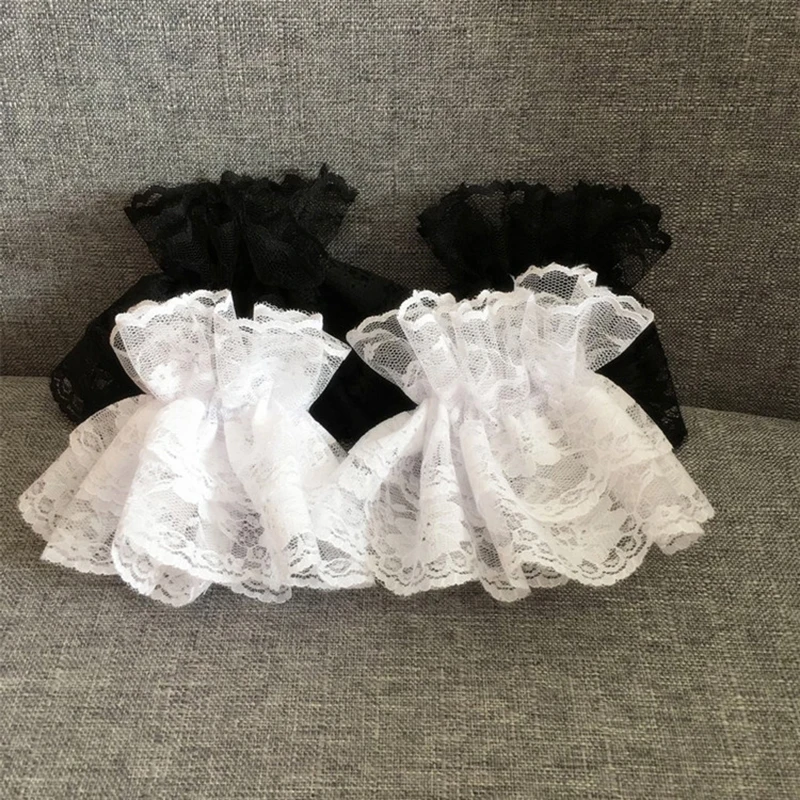 Lolita rukávy rukávy zápästie na zápästie húževkané kvetinové čierne čipky elastický náramok Elegantné dámske dámske krátke čipky gotické rukavice bez prstov