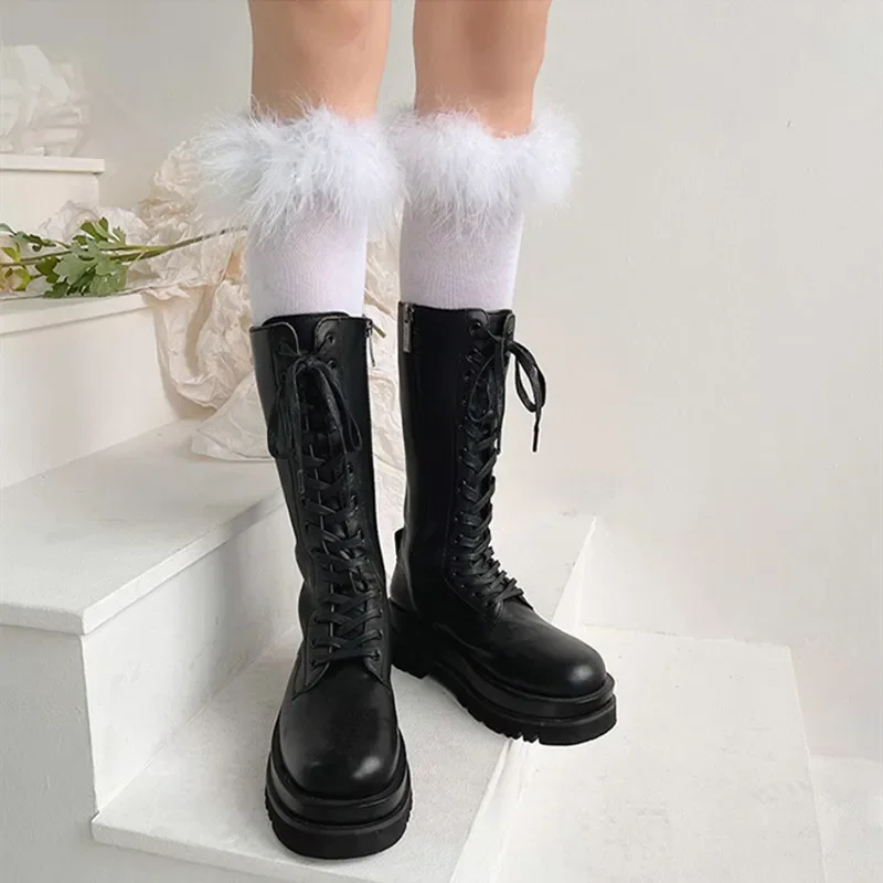 Lolita sexy ženy perie pančuchy roztomilé čierne biele dlhé ponožky cez koleno vysoké ponožky Ženy Japonské jk vysoké rúrkové pančuchy