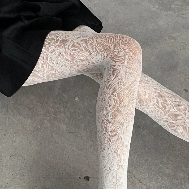 Lolita čipka rybárske pančuchy pančucháče retro tenké super napínacie legíny Pančúky Sexy vzor Underwear Ženy biele pančucháče