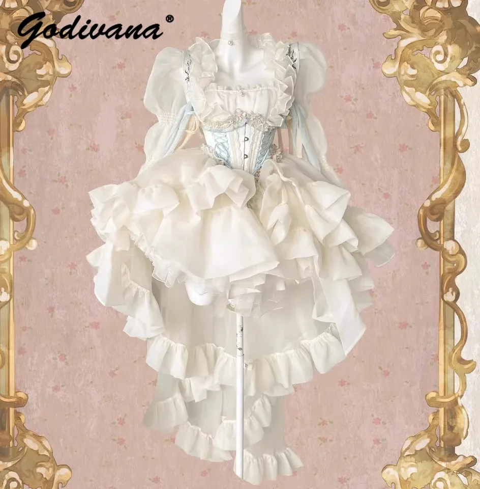 Lolita žltá princezná šaty sladké dievča dámske dámske ramenné štíhle guľové šaty čipky lace pečate pečate dlhé svetové šaty set
