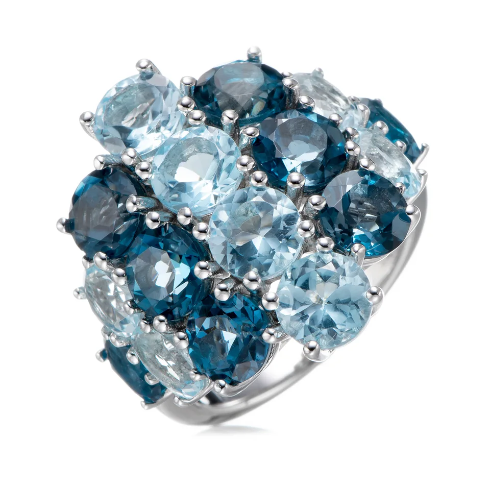 London Blue Topaz, Sky Blue Topaz Rhodium cez Sterling Silver Ring
