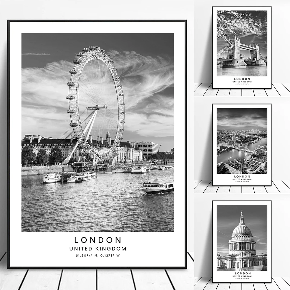 Londýn Travel Print čierny a biely plagát St Paul's Cathedral tlač
