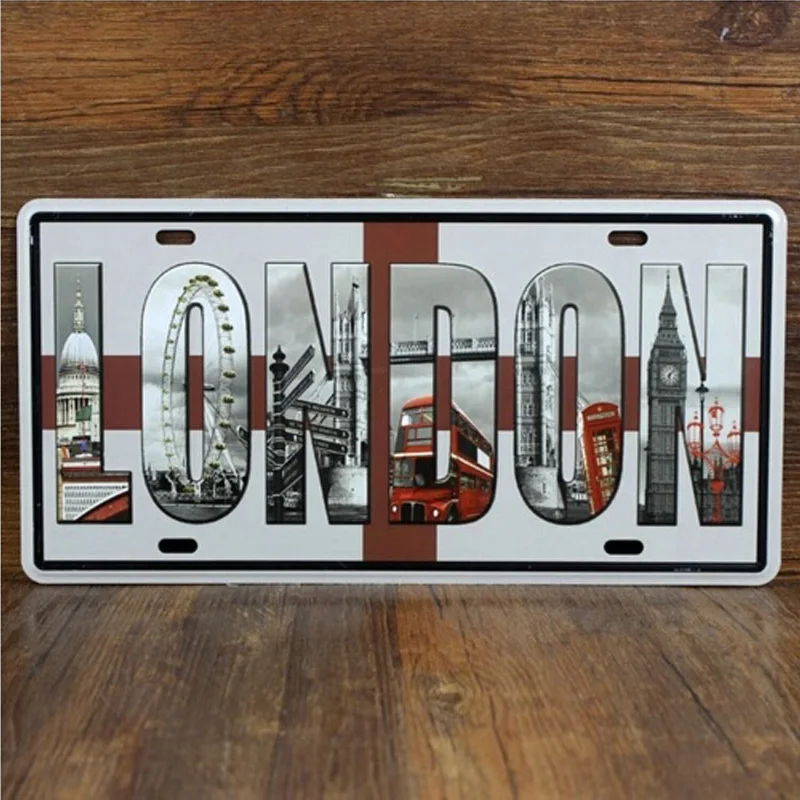 Londýnska poznávacia značka Vintage Metal Sign Wall Tavern Home Pub Vintage Plate Wall Decor Decor 15x30 cm