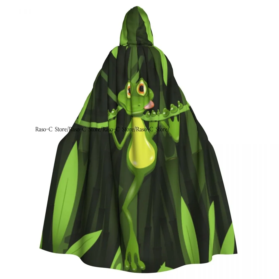 Long Cape Cloak Funny Frog Character na džungli stromy príroda lesný kapus s kabátom jesenné kapucňa