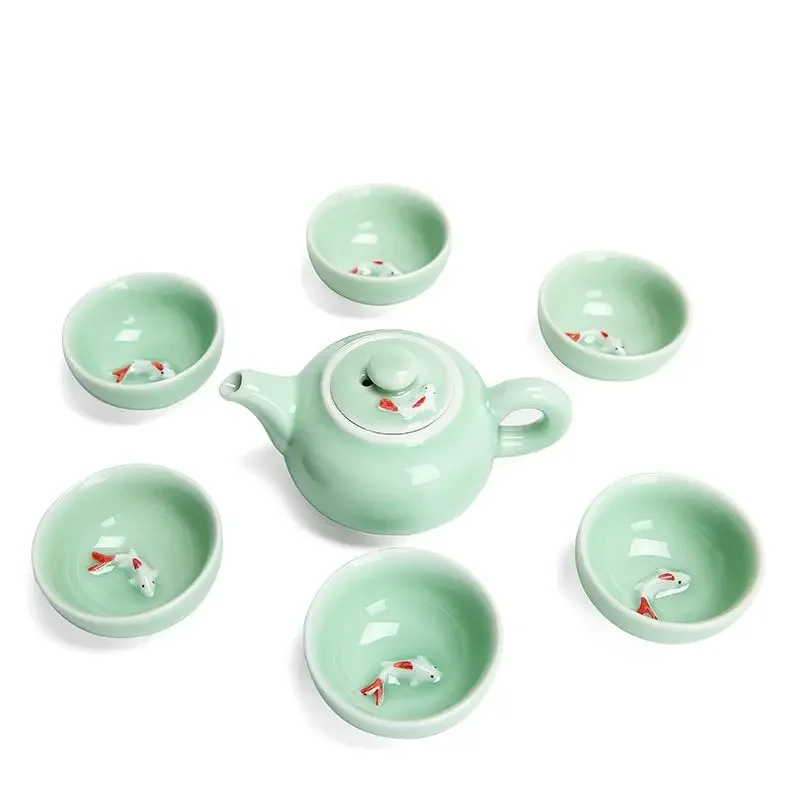 Longquan Celadon Fish Tea Set Ceramic Tikopot kanvica šálka čínsky kung fu nápojovýware 1pot+6cups
