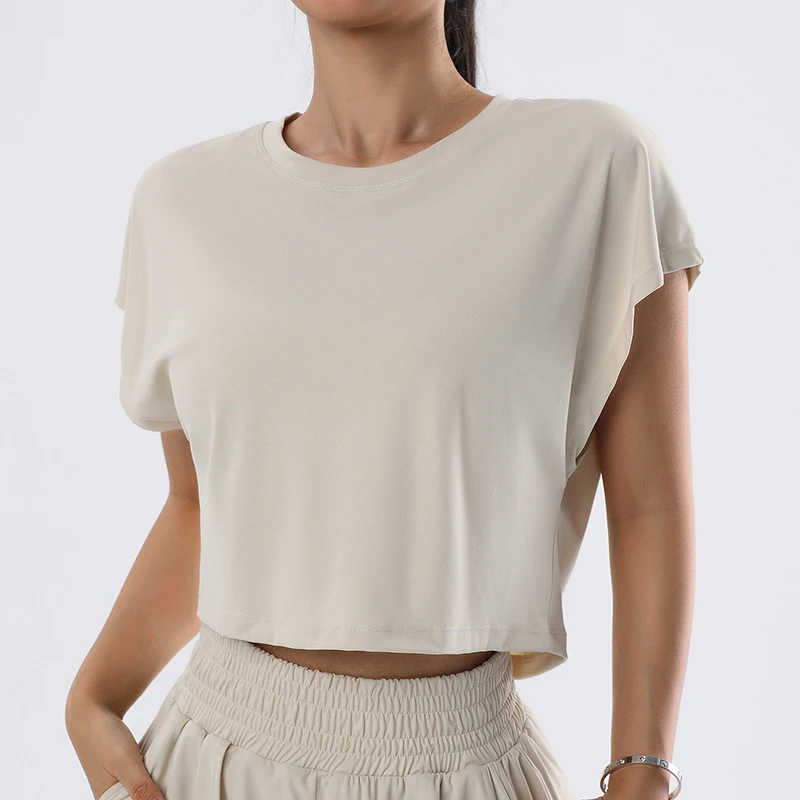 Loose Yoga Top leto Ženy s krátkym rukávom telocvičňa Top Sportswear Quick Such Running Sport Fitness Atletic Crop Tops Active Wear