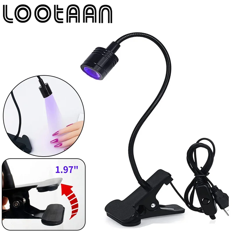 LOOTAAN USB LED LED UV žiarovka Sušer CLOP-On Soft-Colpsable Kovová trubica UV lampa Mini UV gél vytvrdzovacia lampa stolová lampa na nechty