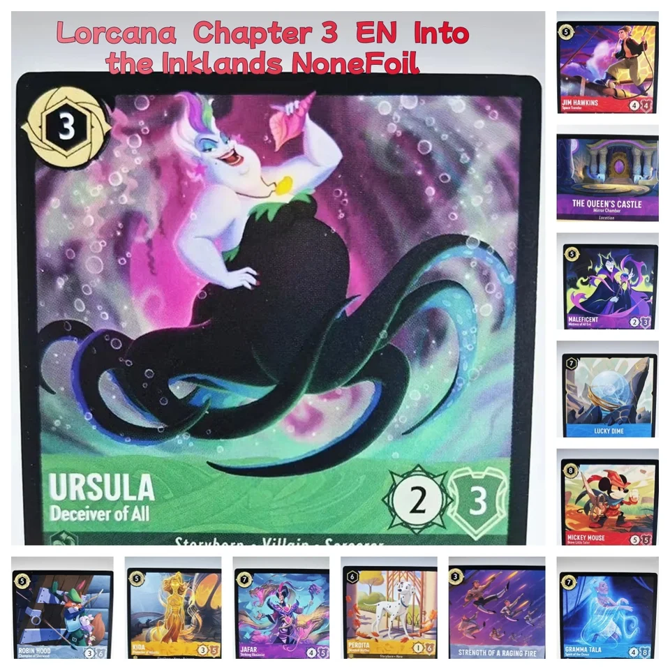 Lorcana Proxy Kapitola 3 En do Inklands Nonefoil - Cursula Jafar Robin des Bois Sou Fetiche Jim Hawkins TCG Herné karty