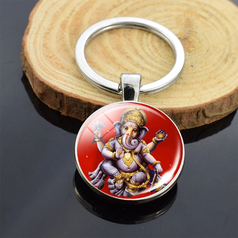 Lord Ganecha Keychain Krišna Lord obojstranný sklenený kľúče kľúče šperky Amulet pre neho