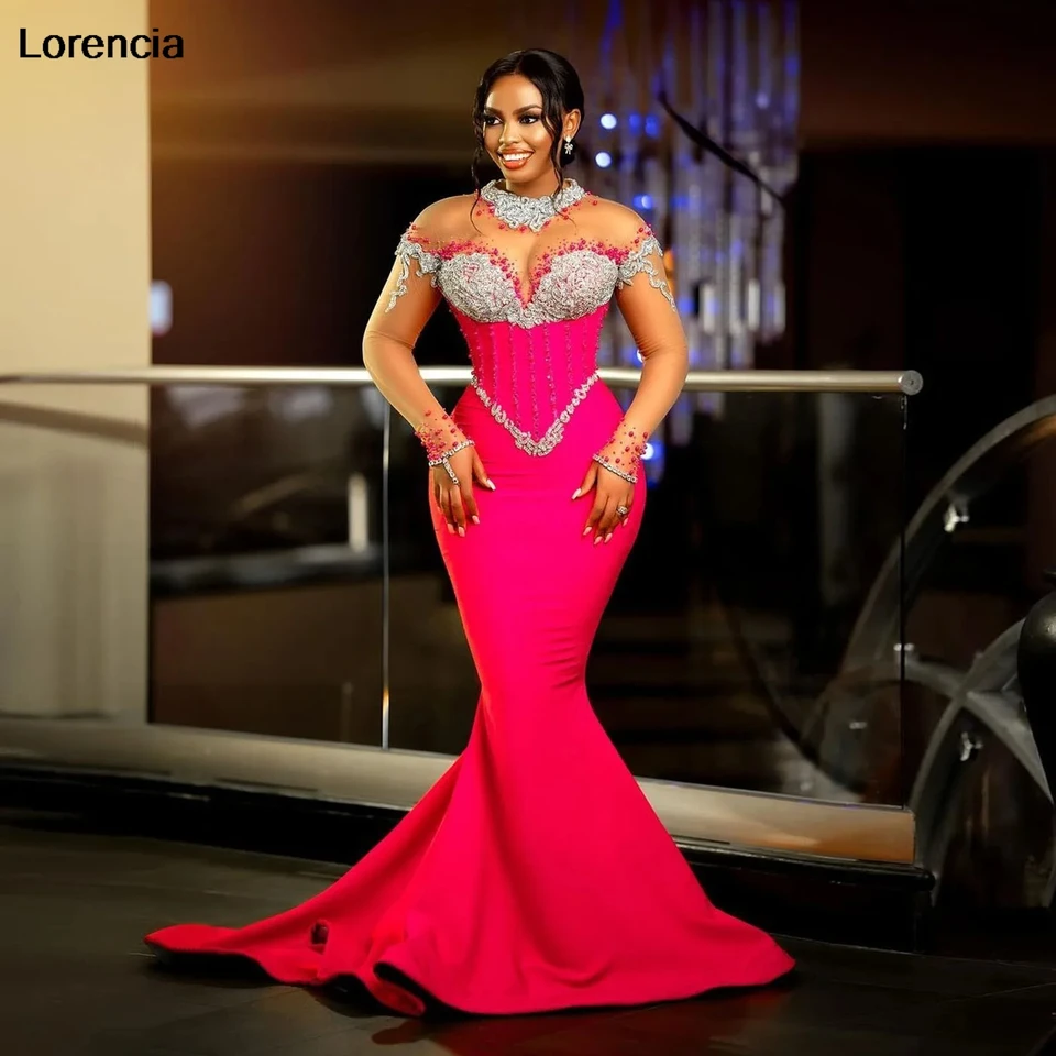Lorencia prispôsobená elegantné elegantné aso ebi morské panely plesové šaty korálkové ružové ružové africké svadobné šaty hosťov