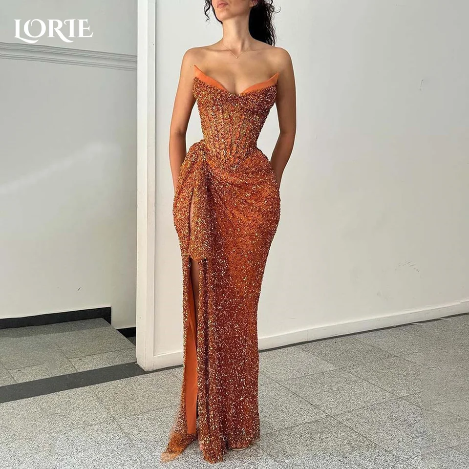 Lorie formálne večerné šaty Saudské párty šaty plesové šaty iskrivé oranžové večerné šaty sweertheart Prispôsobené kokteilové klubové šaty