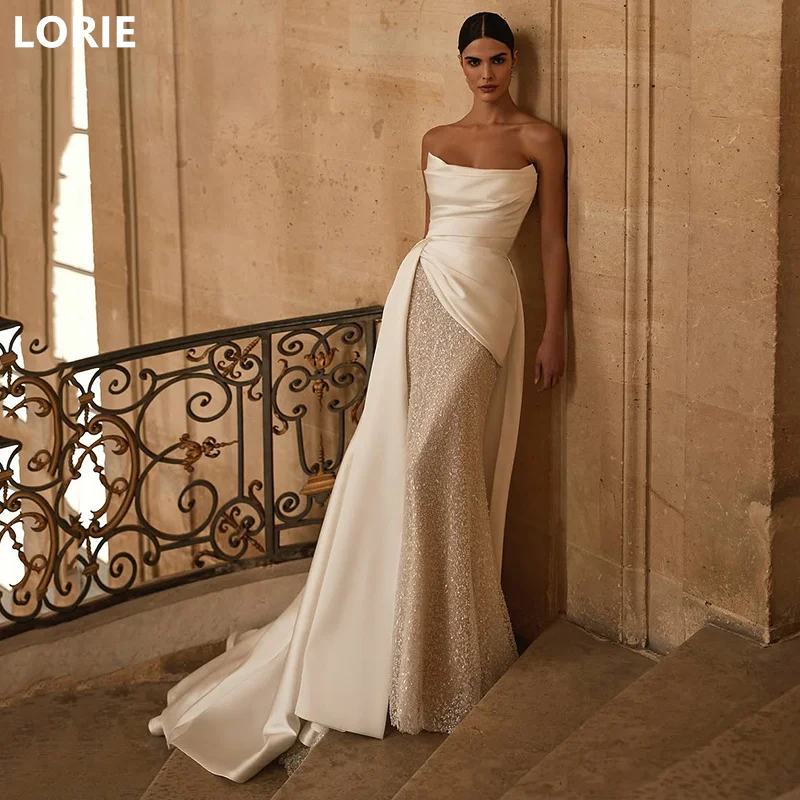 Lorie Mermaid Satin Vestidos de Novia Svadobné šaty bez zákulisia Elegantné svadobné šaty Side rozdelené svadobné šaty prispôsobené 2025