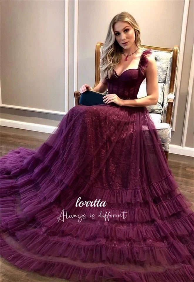 Lorrrtta čipka purpurová párty šaty Grace Evening Prom Dayses 2024 Elegantná žena Svadba Sharon Happy promócia Dámsky luxus