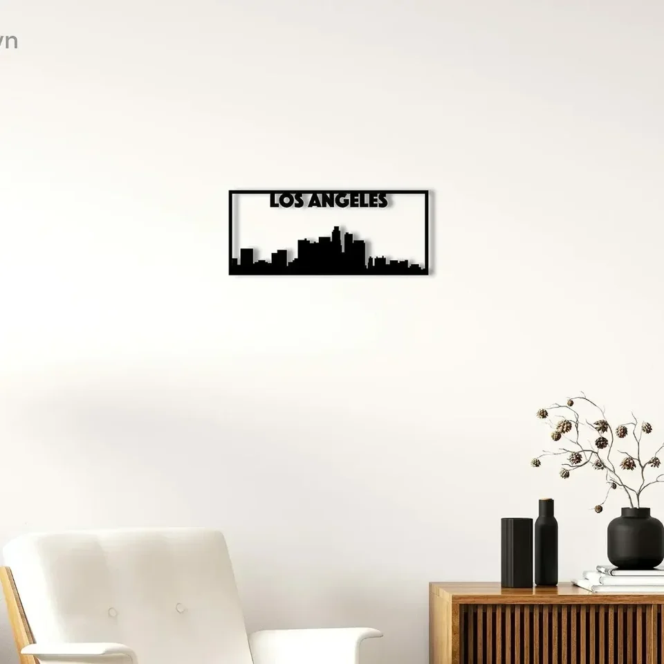 Los Angeles City Skyline Metal Art Wall Sign Ohromujúci domáci dekor s organizátorom zavesenia nástenných umení a kabátových stojanov