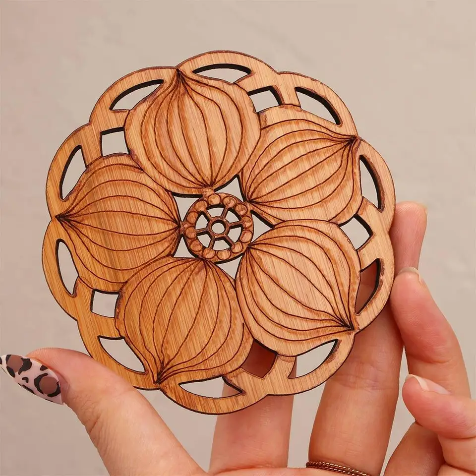 Lotus Drink Coasters Mat Drevené okrúhle poháre stolové stol