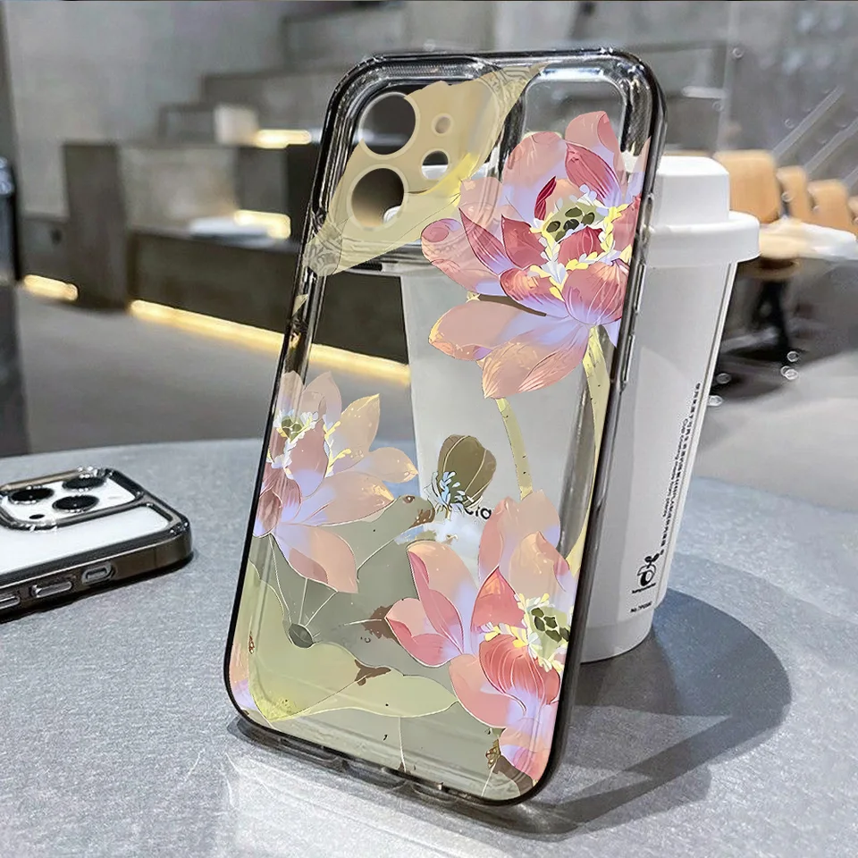 Lotus Flower Telefón puzdro pre iPhone 16 Pro Case iPhone 13 11 12 14 15 Pro Max 7 8 16 Plus x xr xs SE 2020 Soft Transparent Cover