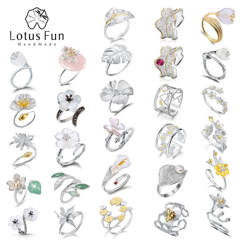 Lotus Fun 18K zlato freesia Little Daisy Piony Flower Nastaviteľné prstene pre ženy skutočné 925 Sterling Silver Wholesale Fine Jewelry