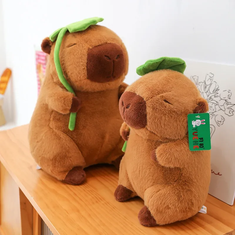Lotus Leaf Kapibala Cartoon Caphybara plyšová hračka Kawaii Simulácia zviera Škaredé roztomilé mäkké vypchávky Caphybara Doll Hrow Darček vankúš
