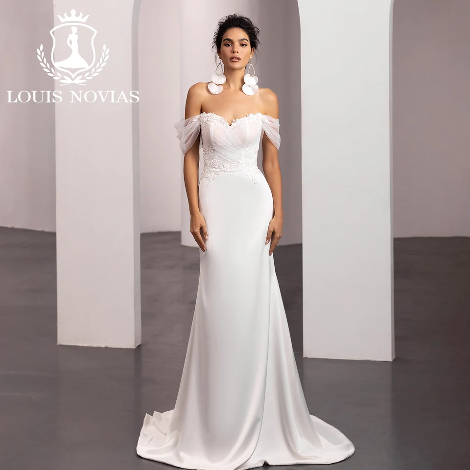 Louis Novias Mermaid Svadobné šaty mimo ramena Elegantné trblietavé aplikácie čipky Prispôsobené veľkosti Svadobné šaty Vestidos de Novia