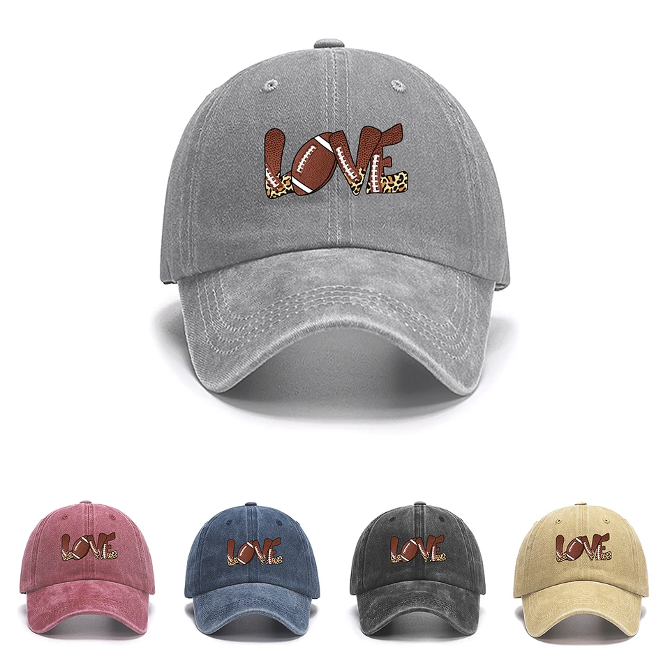 Love American Football Print Snapback Baseball Cap Curved Brim Hip Hop Vintage Sun Protective Sun Sun Hat pre každodenné nosenie