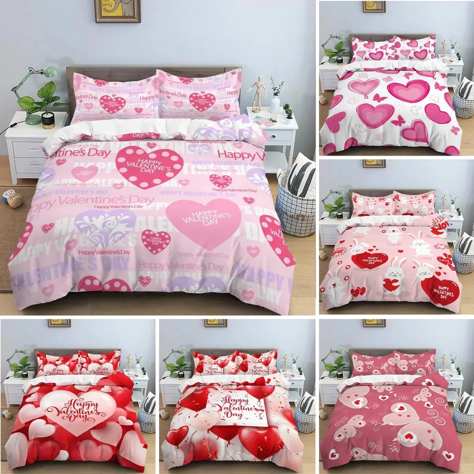 Love Heart Bedding Set Jednoduchá kockovaná obliečka na obliečka na obliečka na obliečka s jednou dvojlôžkovou kráľovnou King Nordic Pár postele posteľná bielizeň
