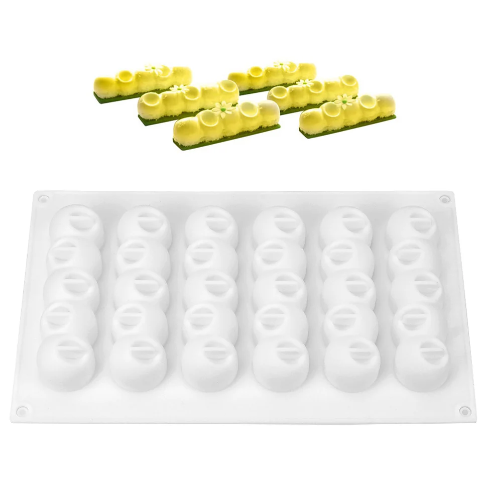 Love Heart Cake Fold Mousse Čokoládové pečivo formy dezert zdobenie náradia 6-concave lopta s dlhým pruhom v tvare silikónová forma