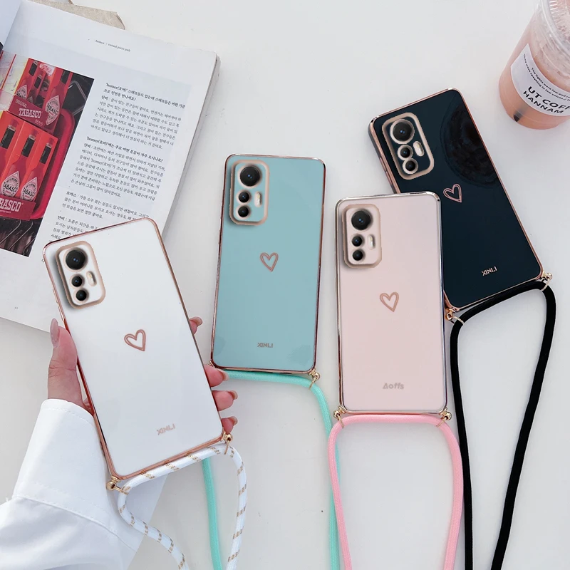 Love Heart Crossbody Lanyard Strap Pasting Case On pre Xiaomi Mi 12 Lite Mi12 12T 12 Pro 12S Ultra 12Lite 12Pro 5G Xiomi Cover