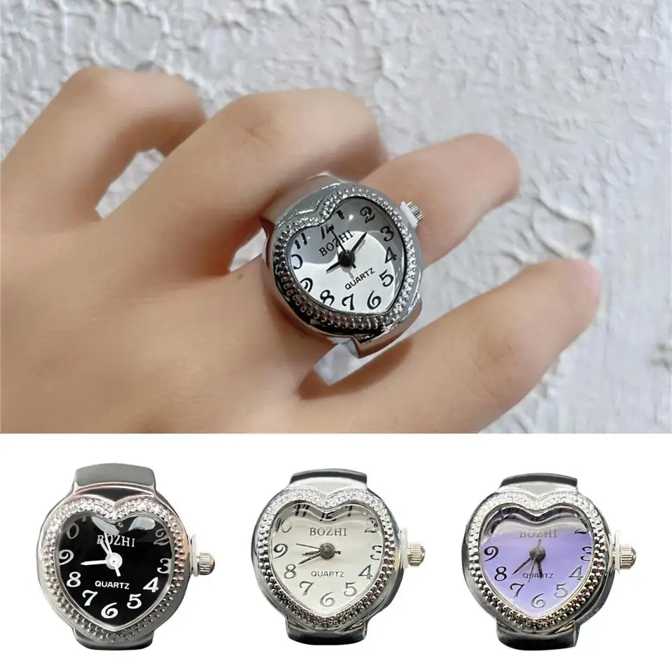 Love Heart Dial Ring Watch Elastic z nehrdzavejúcej ocele Men Men Dám Pár Sledujte prsteň k narodeninám darček módne doplnky