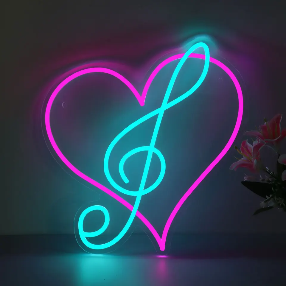 Love Heart Musical Note LED Neon Light Sign Acrylic Neon Sign USB pre domácu spálňu hudobná izba Štúdio klub nástenná dekorácia Nočná lampa