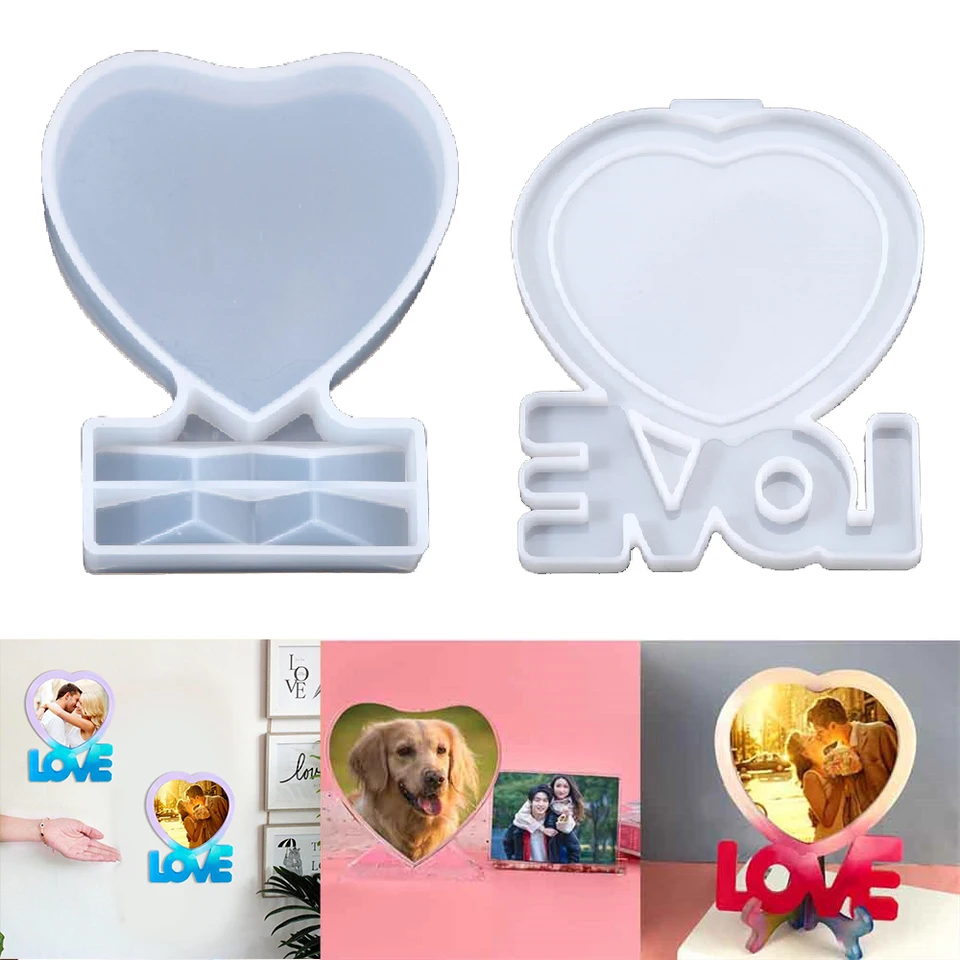 Love Heart Square Obdĺžnik Photo rámu Epoxidová forma pre remeselnú živicu Dekoratívne remeselnícke šperky výroba plesnia