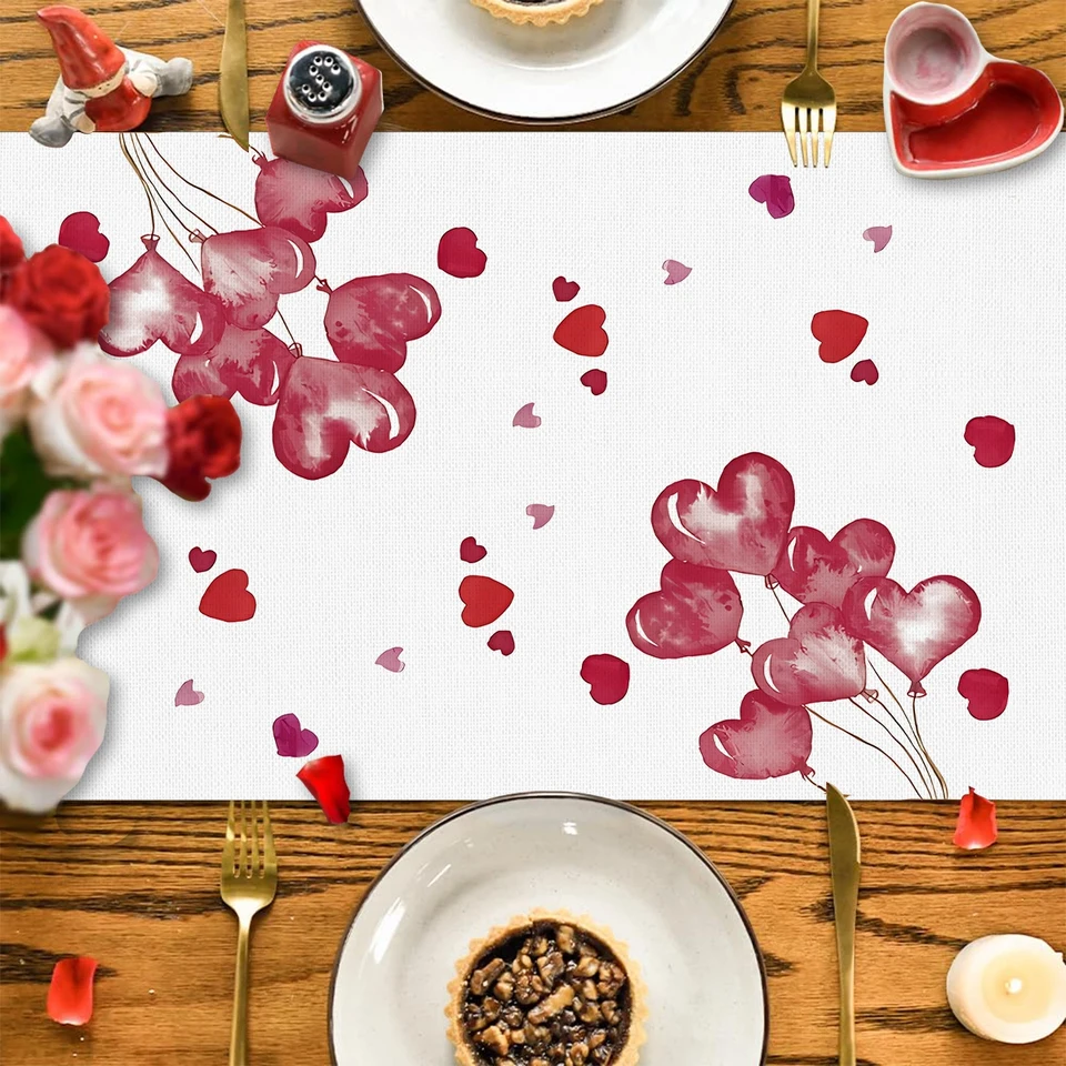 Love Heart Valentine's Day Table Runner Výročie svadobná kuchyňa jedálenský stôl Rohoty
