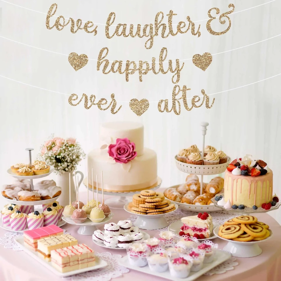 Love Laughter & šťastne, kedy po banneri - no DIY - zlatý trblietok bakalársky svadobný svadobný bán