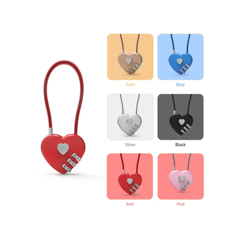 Love Lock Lock Lock Heart Love Combinácia Lock Lock School Batch Batoh Trolley Box Concentric Lock Color Zinc Zliatina