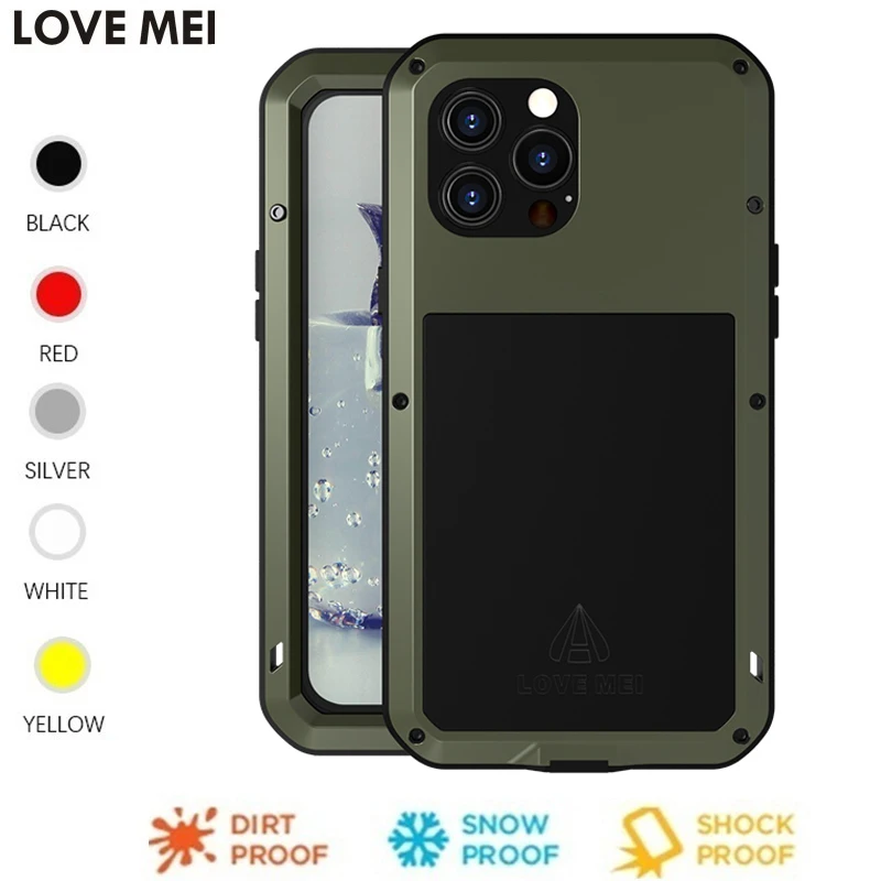 Love Mei ťažká ochrana telefónov pre iPhone 16 15 14 plus 13 Pro Max iPhone13 Mini kovový hliníkový brnenie kryt