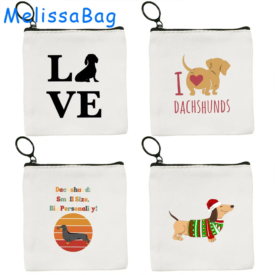 Love My Jacshunds Roztomilé darčeky Funny jazvečík wiener milenec Silhouette Canvas Coin Coin Case Key Case Tašky peňaženka zipsové puzdro