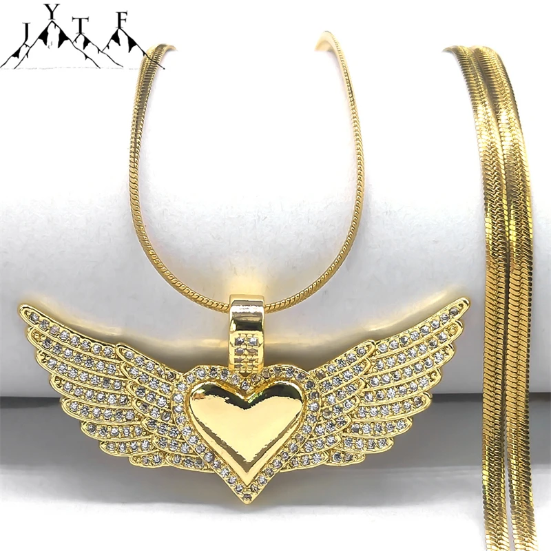 Love Srdce Angle Wing Zirkón Náhrdelník pre ženy Men muž z nehrdzavejúcej ocele Hadové reťazce Medené náhrdelníky šperky Cadena Hombre NGG41S05