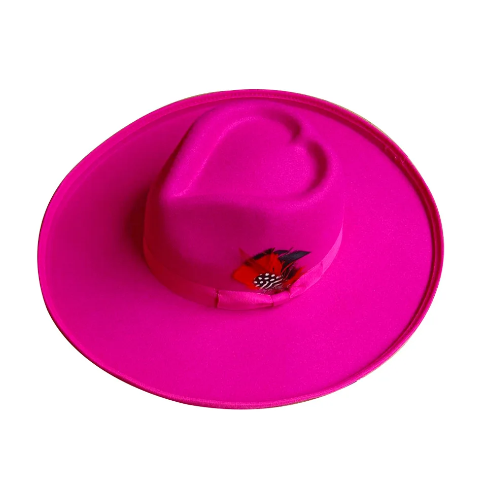 Love Top 10cm Big Brim Fedora klobúky Jeseň Zimná vlna džez top klobúk ženský fascinátor luk módy široký okraj plsť Panama čiapka