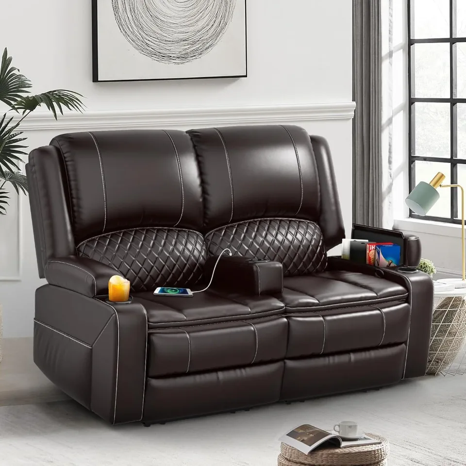 Loveseat Recliner Sofa, manuálne sklamanie Loveseat Rekreat lakťová opierka, kreslo Loveseat Adults2-Tier Cushions, USB nabíjacie porty