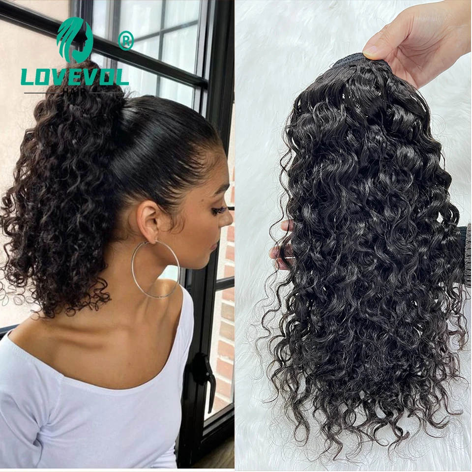 Lovevol Curly Ponytail Extensions for Women 18 ”-28 160G šnúrka ľudských vlasov cop