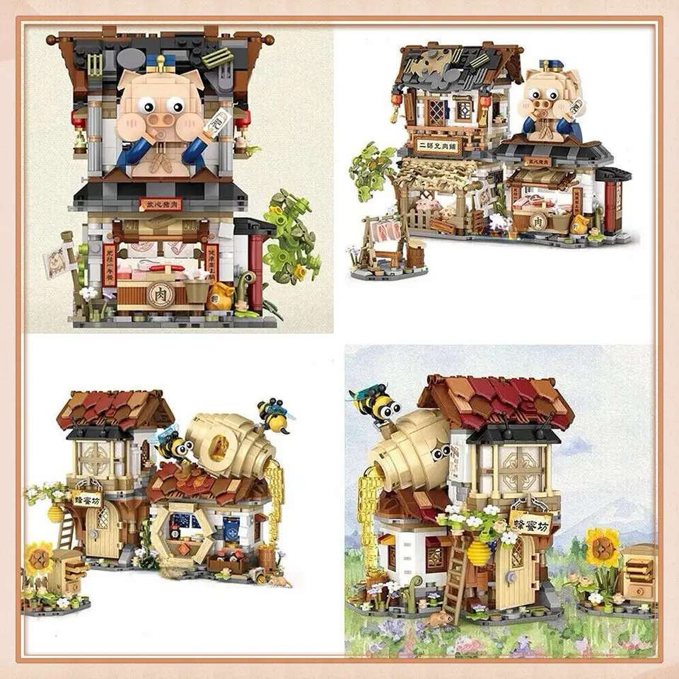 Loz Mini Blocks Building Bricks Toys Pig Butcher's Shop Honey Workshop Puzzle Domov Decor Dotive Darček 1942 1943