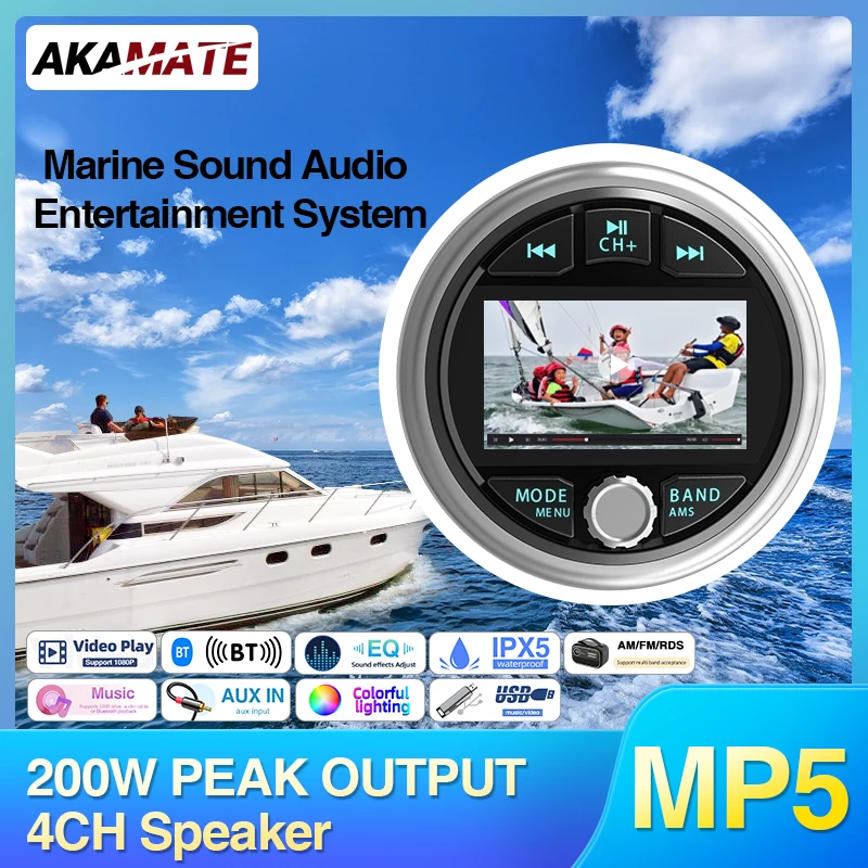 Loď Radio MP5 Marine Source Player Player AM FM RDS prijímač mp3 Stereo MP4 Video Play Bluetooth pre ATV UTV SPA RZR