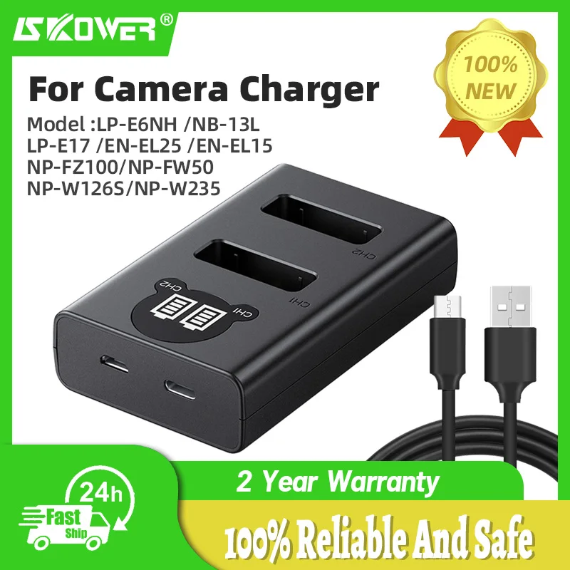 LP-E6NH NP-FZ100 NP-FW50 NP-W126S NP-W235 NB-13L LP-E17 EN-EL25 EN-EL15 Dual Battery Charger pre kameru Sony Canon Nikon Fuji