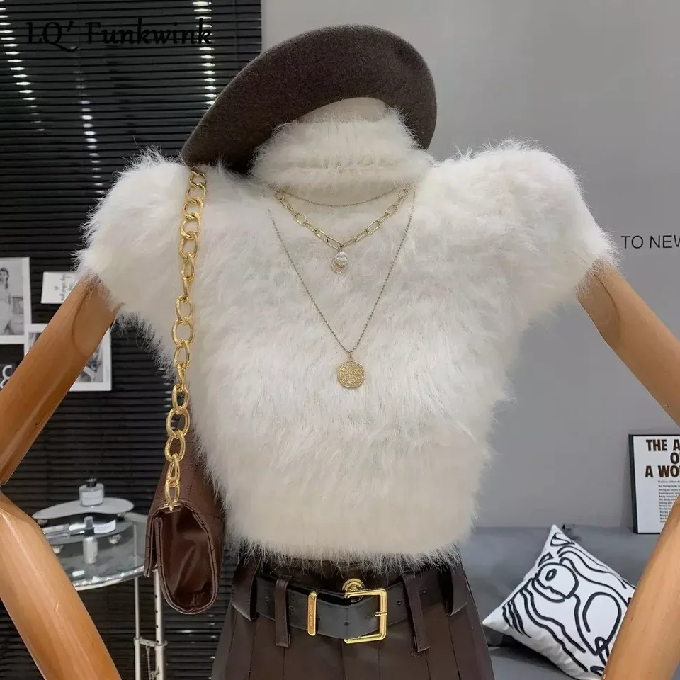 Lqfunwink Mohair Turtleneck Sweater topy základne Slim Fit Pulloves Dám