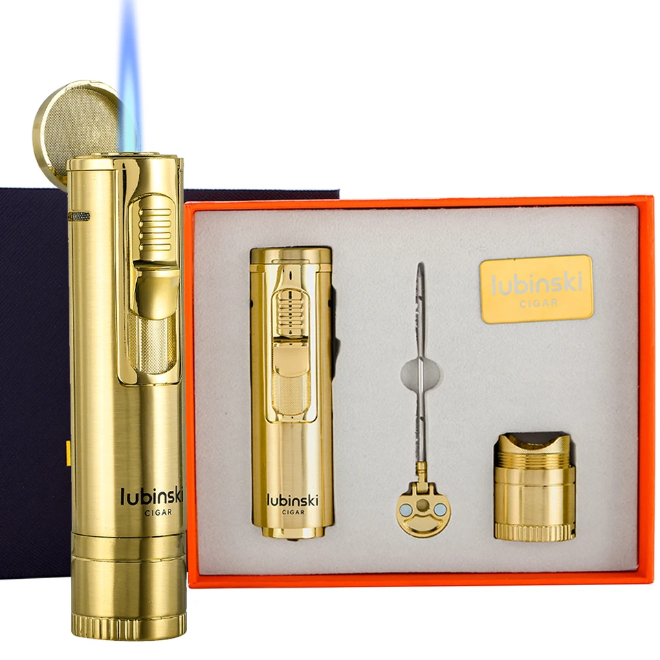 Lubinski Cigar Torch Zapaľovač prenosný s punčovými ihlami zapaľovače Cigar Tool Butane Plyn Darge Box Balíček