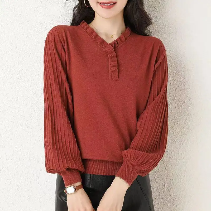 Lucerna rukávový SVET SVELL SVELL ŽENY JUTOMNÁ ZIMNÁ TEPELAMENT Knitwear Tops Trend Trend Trend All-Match pletenie spodnej košele