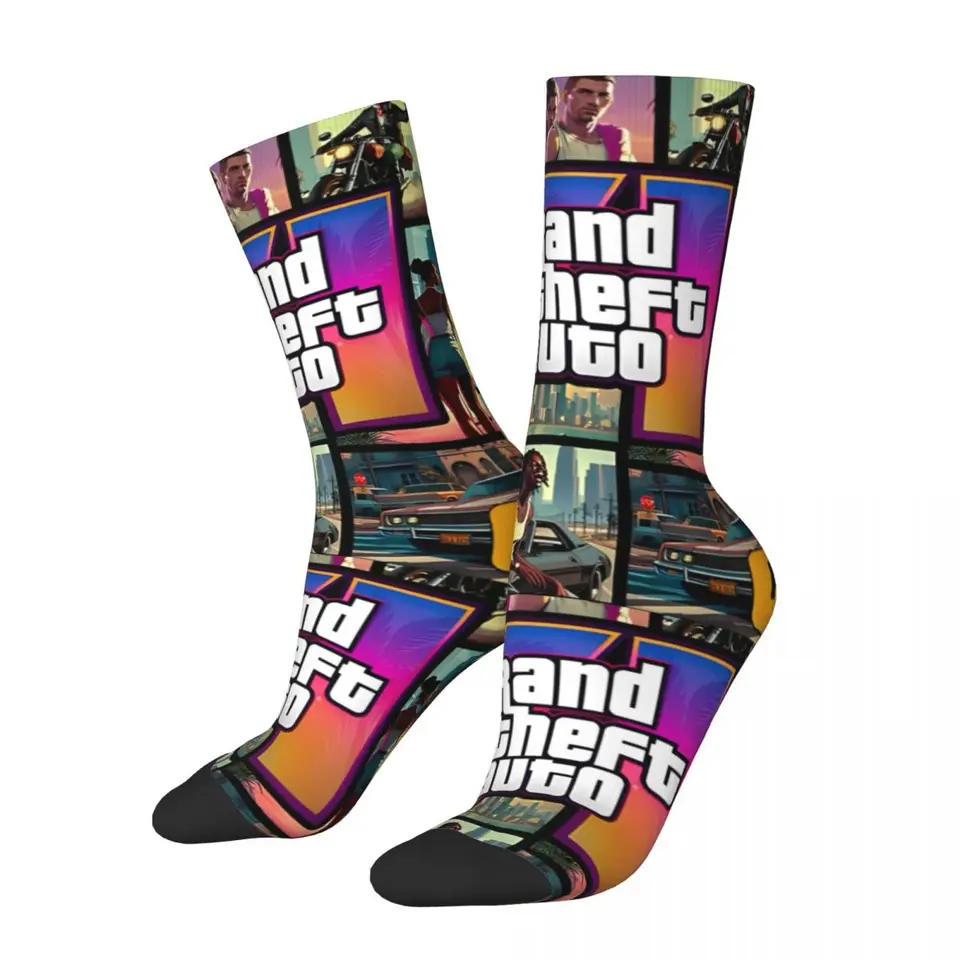Lucias a Jasons GTA 6 ponožky pánske dámske polyester Polyester Casual Nové ponožky Harajuku Jarné letné jesenné zimné pančuchy Darčeky