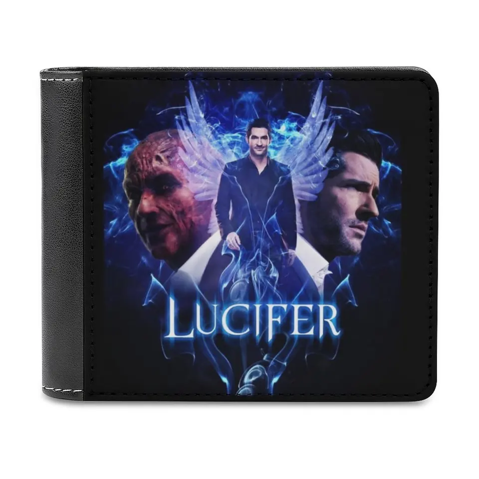 Lucifer-Devil vs Angel Leather Wallet Pánske peňaženky peňaženky peňažné klipy Lucifer Tom Ellis Lucifer Devil Angel Kristin Harris televízia
